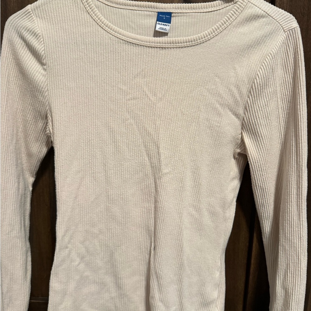 Old Navy Cream Ribbed Long Sleeve Tee